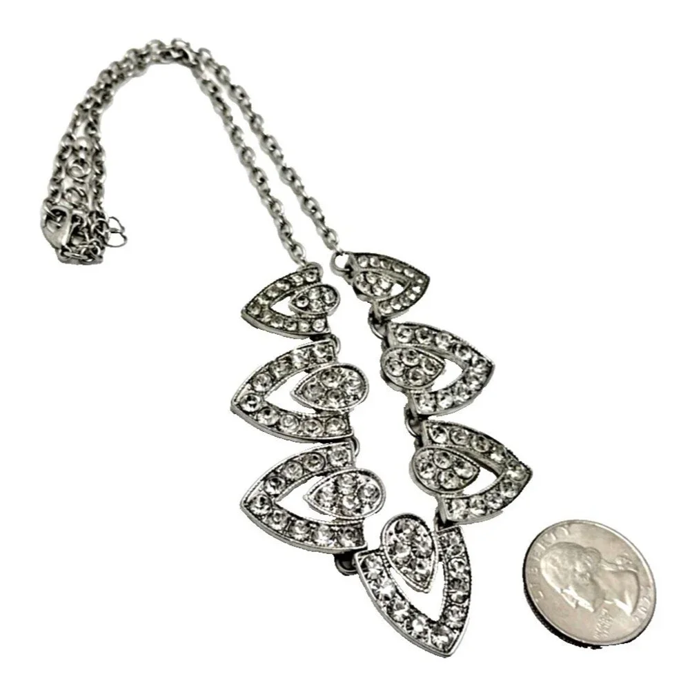 Art Deco Crystal Rhinestone Bib Necklace Silver Tone Bridal Prom Statement 19